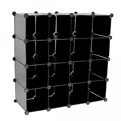 NEW! Interlocking 16 Compartment Shoe Organiser Storage Cube Rack Black • £21.99