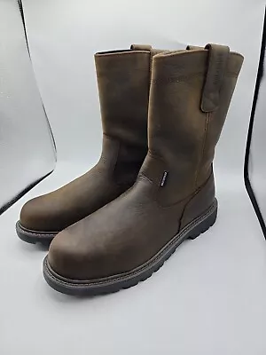 NEW Mens Wolverine FLOORHAND WELLY Brown Leather St Waterproof Boot W10680 SZ 12 • $96