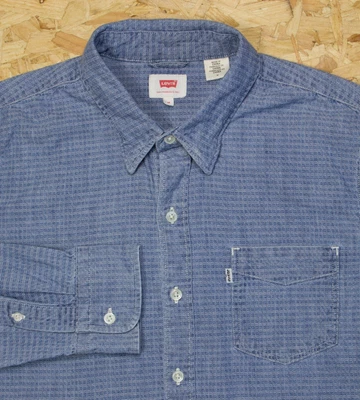 £25 • Buy Levi's White Oak Denim Work Shirt Mens Size M Medium One Pocket Sunset Pin Dot