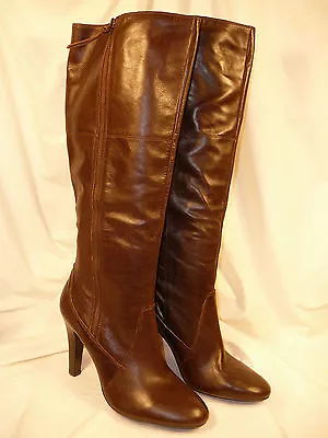 Gently Worn Nine West Jemsa Brown Leather Classy Boots 10.5M Outside Zipper • $49.99