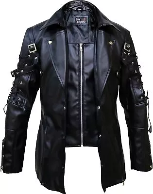 The Jasperz Punk Rave Poison Black & Maroon Jacket Mens Faux Leather Goth Steamp • $190.92