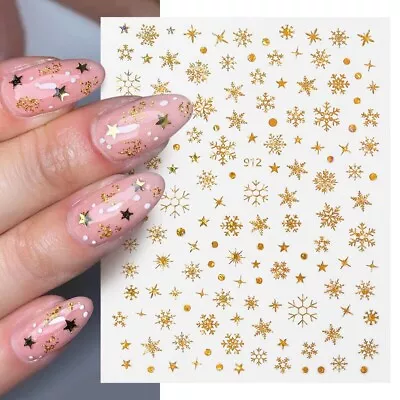 Nail Art Stickers Decals Transfers Christmas Metallic Gold Snowflakes Stars 912 • $3.60