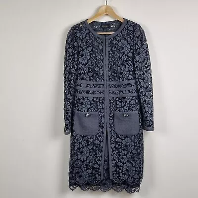 £400 • Buy Luisa Spagnoli Dress Suit Womens 44 Grey Wool Floral Lace Jeweled Buttons Formal