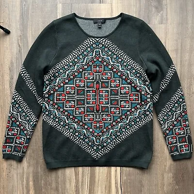 J. Crew Womens Embroidered Pullover Fair Isle Nordic Sweater 100% Merino Wool M • $30
