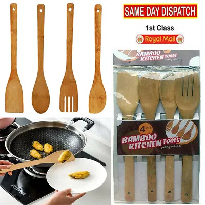 £4.17 • Buy Assorted Wooden Kitchen Cooking Spoon 4 - Bamboo Mixing Tool Utensil Spatula Set