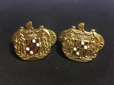 Vtg Pair Of Maryland Hat Badge Pin/Medal MD Crest   • $49.95