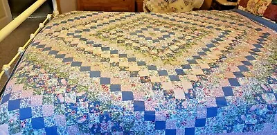 Vintage **Handmade** QUILT  72 X 82L  -Patchwork Square--FLORAL DESIGN 80x80  • $139