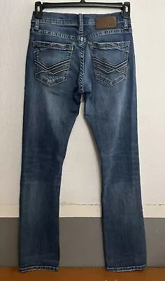 MINT BKE 28 X 32 JAKE STRAIGHT LEG MNFR DISTRESSED BLUE JEANS MENS BUCKLE • $19.95