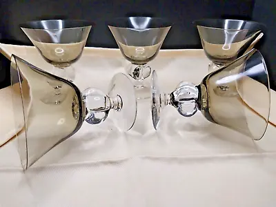 Set Of 5 Cambridge Allegro Smoke Vintage Wine/cordial Lobed Stem Glasses-vintage • $39