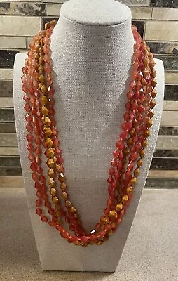 Vintage Multi Strand Acrylic Orange Bicone Bead Necklace 22” • $7