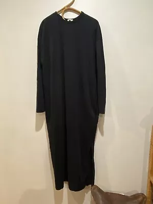 Bassike Black Oversized Cocoon Dress Size S Au 10 Midi Stretch Pockets Long • $49.99