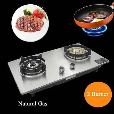28  2 Burners Natural Gas Stove Stainless Steel Dual Burner NG Countertop Cooker • $142