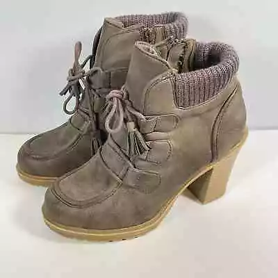 MUDD Size 8.5 Y2K Chunky Platform Heel Ankle Booties Womens Shoes Taupe Gray • $19.49