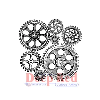 Deep Red Stamps Cogs And Gears Rubber Cling Stamp • $5.99