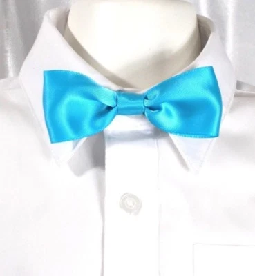 $2.75 • Buy Aqua Satin Bow Tie - Stretches 12-18  Elastic Band Boys' Accessories - Handmade