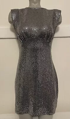 ZARA Silver Shimmer Sequin Sleeveless Pullover Mini Party Dress Size Medium • $18