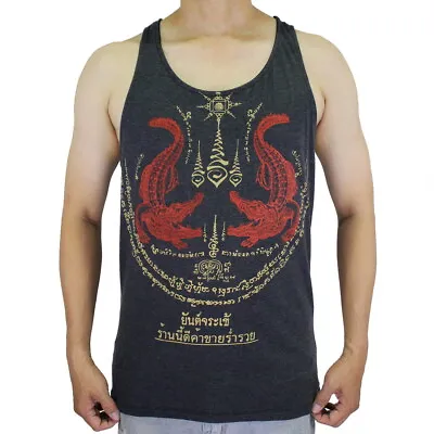 WORK Muay Thai Tank Top Men Crocodile Tattoo Amulet Kickboxing Muscle Gym WK17 • $20.99