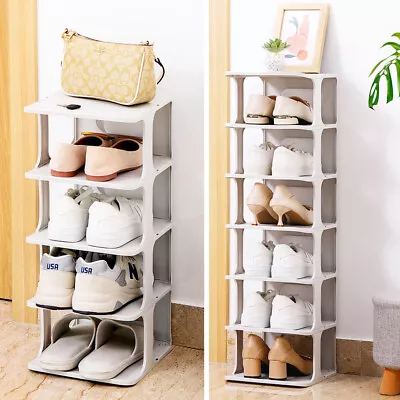 4/6 Tier Vertical Shoe Shelf Tall Shoe Rack Shoe Storage Stand For Narrow Closet • £9.95