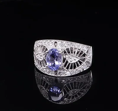 Vintage Tanzanite & Diamond 14ct White Gold Cocktail Ring Size N1/2 Val $4750 • $1032.55