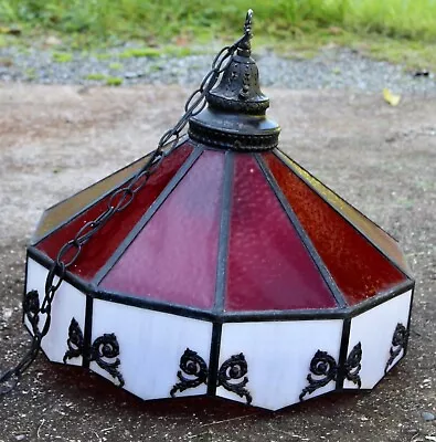 Vintage Chandelier Glass Panels Gothic Medieval Style Red White Colors • $199.99