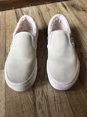 Vans Classic Slip-On White/Pink Faux Suede Faux Fur Shoes UK 4 • £10