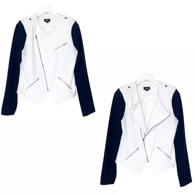 Mossimo Color Blocked Asymmetric Knit Moto Jacket White And Black Blazer M • $18