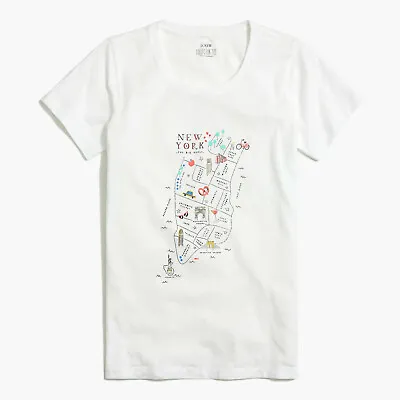 J Crew Women's New York Map Graphic T-shirt Top Collector Tee White XS S M L XL  • $23.50