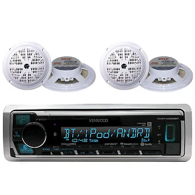 Marine Boat Yacht AM/FM USB AUX IPod Input Bluetooth Stereo W/4 White Speakers • $187.99