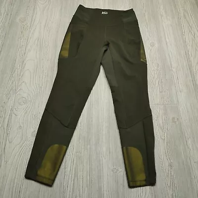 REI Co-Op Leggings Womens Medium Green Metallic Pull On Pockets Ankle • $29.55