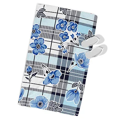 Modern Floral Tartan MICROFIBRE BEACH TOWEL Designer Blue • £22.99