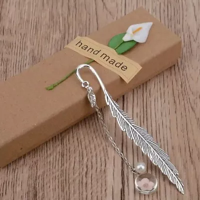 Toirxarn Metal Feather Bookmark With 3d Butterfly And Glass Beads Dry Flower • £5.99