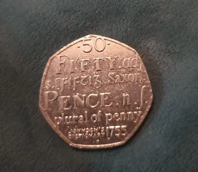 VERY RARE 50p Fifty Pence Coin Johnson's Dictionary 1755 Saxon Plural Of Penny • £20