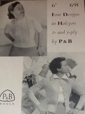 Vintage Knitting Pattern P & B Booklet Lady's 2Ply & 3Ply Tops & Cardigan No 691 • £4