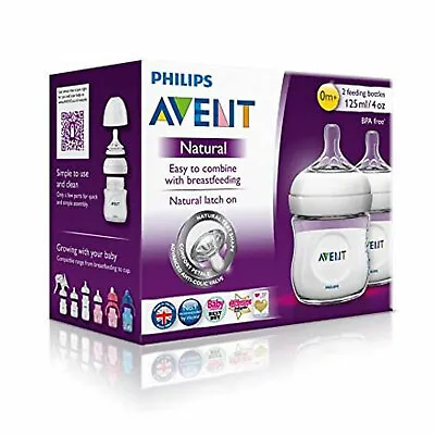 Philips Avent Natural Newborn Baby Feeding Bottles 0m+ Slow Flow 125ml Pack Of 2 • £16.10