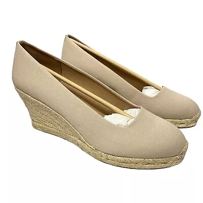 J. CREW Seville Espadrille Wedges Tan Beige Color Canvas Size 12 • $36