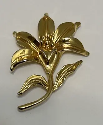 Vtg Lily Flower Brooch Pin Gold Tone Garden Easter Flower 2.5  Signed Mi • $14
