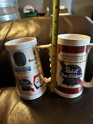 VTG Pabst Blue Ribbon Beer Thermo-Serv Plastic Mug+Multi Beer Label Cup By KIH • $21.97