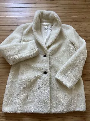 J. Crew Teddy Fleece Sherpa Shawl Collar Ivory Lined Jacket Coat Women Small • $23.97