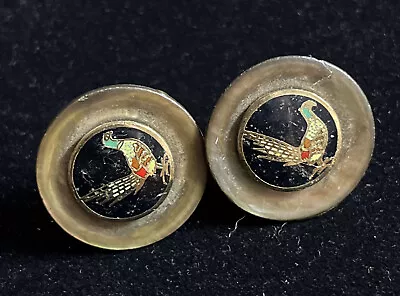 QUAIL PHEASANT Bird VINTAGE CUFF LINKS Enamel ROUND Nature WILDLIFE Men’s Women • $12