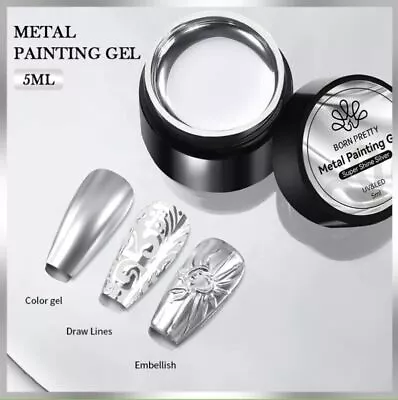 Metallic Silver Nail Gel Polish Super Shiney Mirror Chrome Painting Liner UV Gel • £4.99