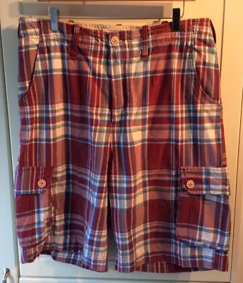 Abercrombie And Fitch Cargo Shorts XXL Red Check W34 Used A&F CARGO SHORTS 34 • £20