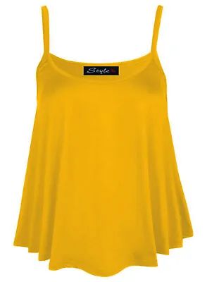 £6.99 • Buy Cami Vest Top Ladies Womens Swing Vest Summer Strappy Plain Flared Sleeveless