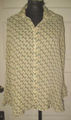 ESSENTIALS BY MILANO Crinkle Dots Sheer LS Button Up Top Shirt Blouse XL • $14