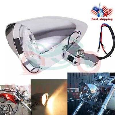 12V Motorcycle Chrome Visor Bullet Headlight Lamp For Harley Bobber Chopper Dyna • $70.45