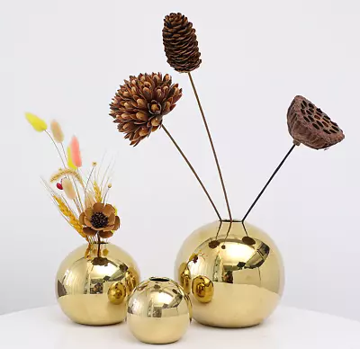 Shiny Gold Sphere Ceramic Flower Vase Ball Home Decor Modern Interior Nordic 1pc • £43.20