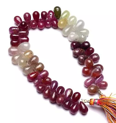 NATURAL MULTI SAPPHIRE SMOOTH 9x6 TO 10x7MM TEARDROP BRIOLETTES BEADS 253CTS. 8  • $64.77
