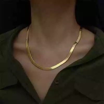 £3.99 • Buy 925 Silver Gold Plated 4mm Necklace Herringbone Flat Snake Blade Chain For Women