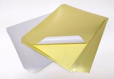 10 Sheets Metalic Gold Silver Colour Self Adhesive Sticky Sticker Labels Paper • £3.79
