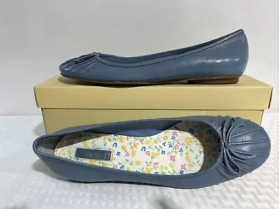 Michelle D Blue Bird Ballet Flat LAGOON LE Pleated Toe Bow Leather Shoe Size 8M • $19.99
