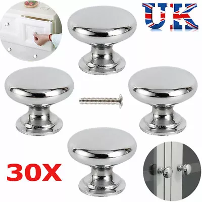 8/16/30 Pcs Chrome Round Door Knobs Drawer Wardrobe Kitchen Cupboard Handles UK • £5.99